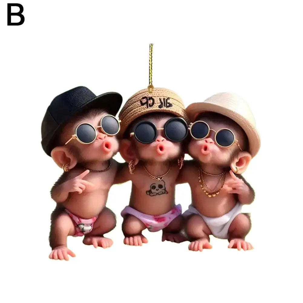 Acrylic Monkey Car Pendant Ornament – Cute Cartoon Rearview Mirror Charm