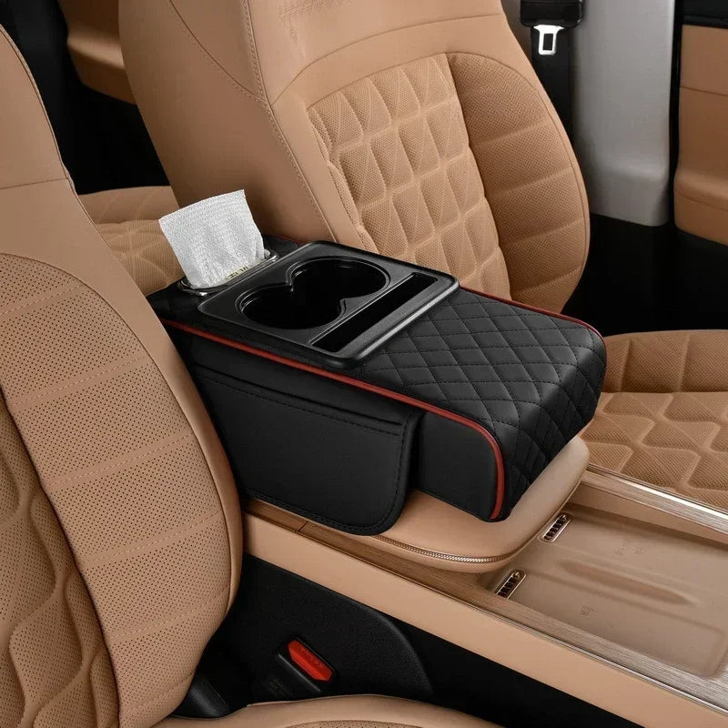 Car Armrest Box Cushion – NAPA Leather Height Pad with Storage