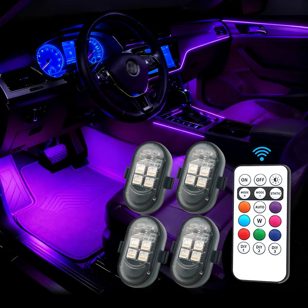 Rechargeable RGB LED Car Light Kit – 8 Colors with Remote Control (2 pcs)