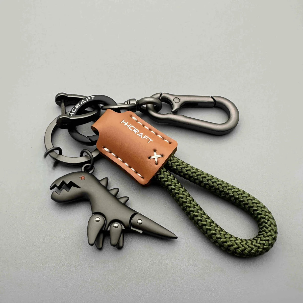 Leather Woven Rope Car Keychain with Metal Pendant – Handbag Charm