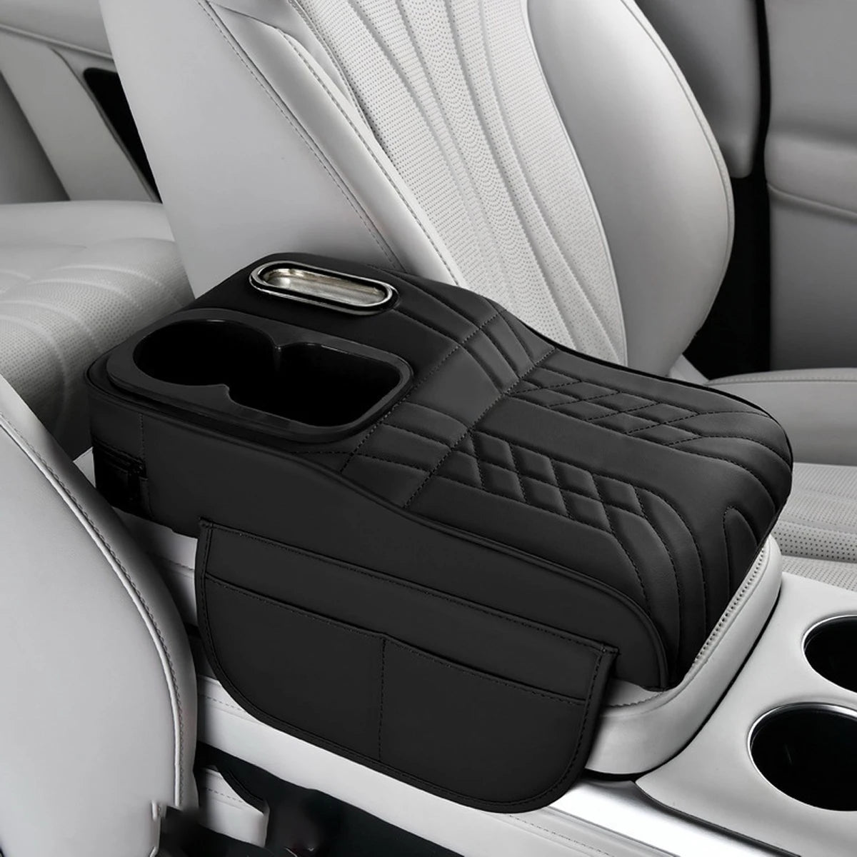 Car Armrest Cushion Cover – Console Pad with Tissue Holder & Cup Slot