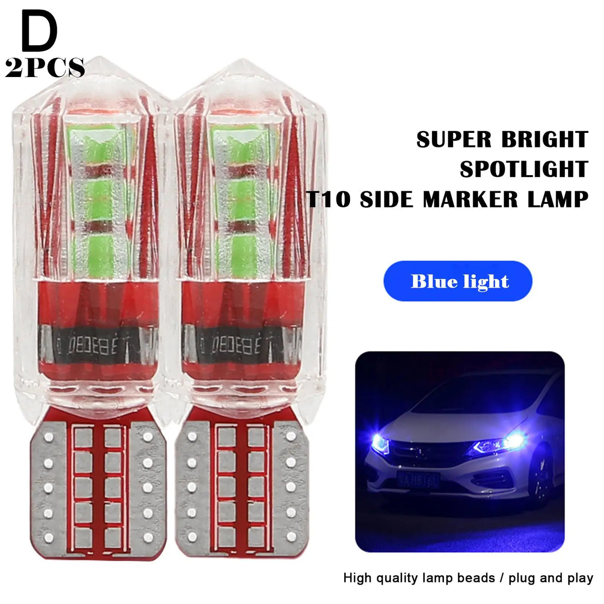 T10 LED Car Bulbs - 2-Piece Color Accent Set