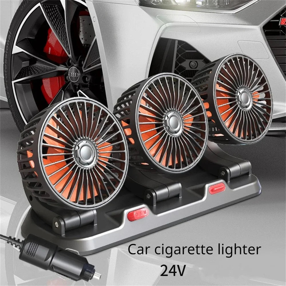 3-Head Car Fan – 360° Adjustable Electric Fan USB / 12V / 24V, 2 Speeds