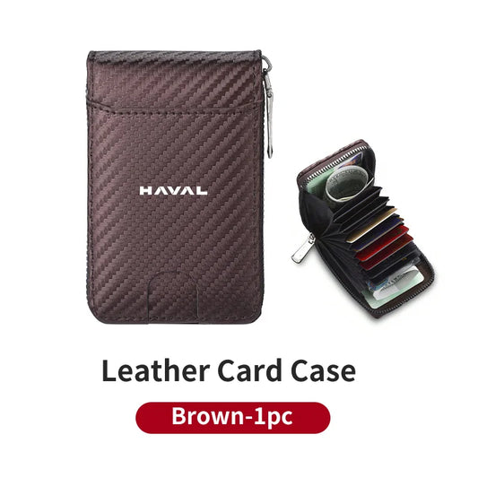 Carbon Fiber Leather Card Case | Slim Zipper Wallet