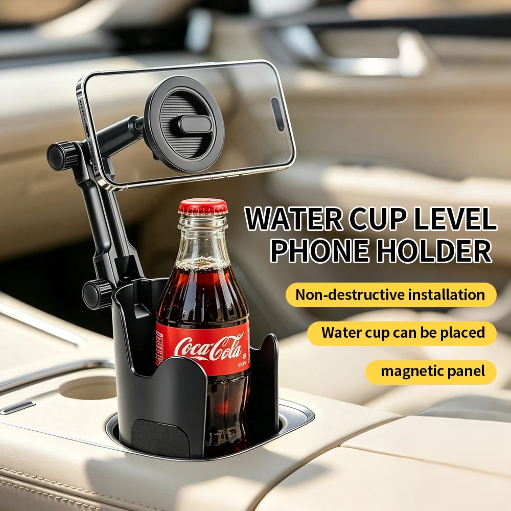 Magnetic Cup Holder Phone Mount – 360° Rotatable 2-in-1 Universal Car Phone Holder