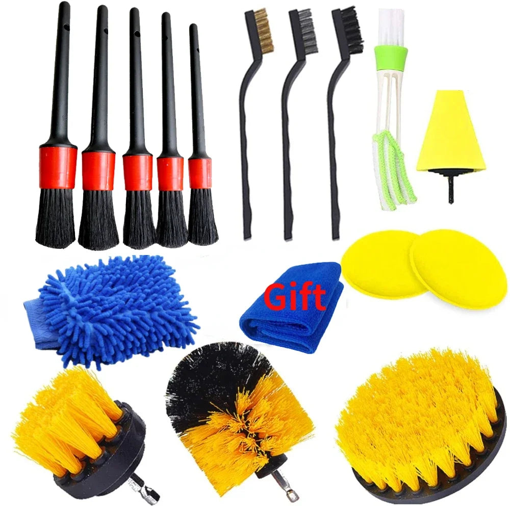 Car Detailing Drill Brush Kit – 17-Piece Auto Cleaning Set for Wheels, Vents & Upholstery