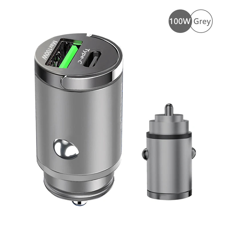 100W Mini Car Charger – Fast Charging USB C & QC3.0