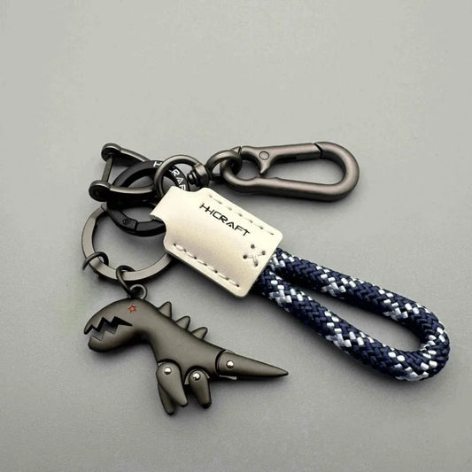 Leather Woven Rope Car Keychain with Metal Pendant – Handbag Charm