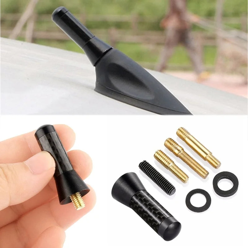 Short Stubby Car Antenna – Carbon Fiber & Metal AM/FM Signal Booster