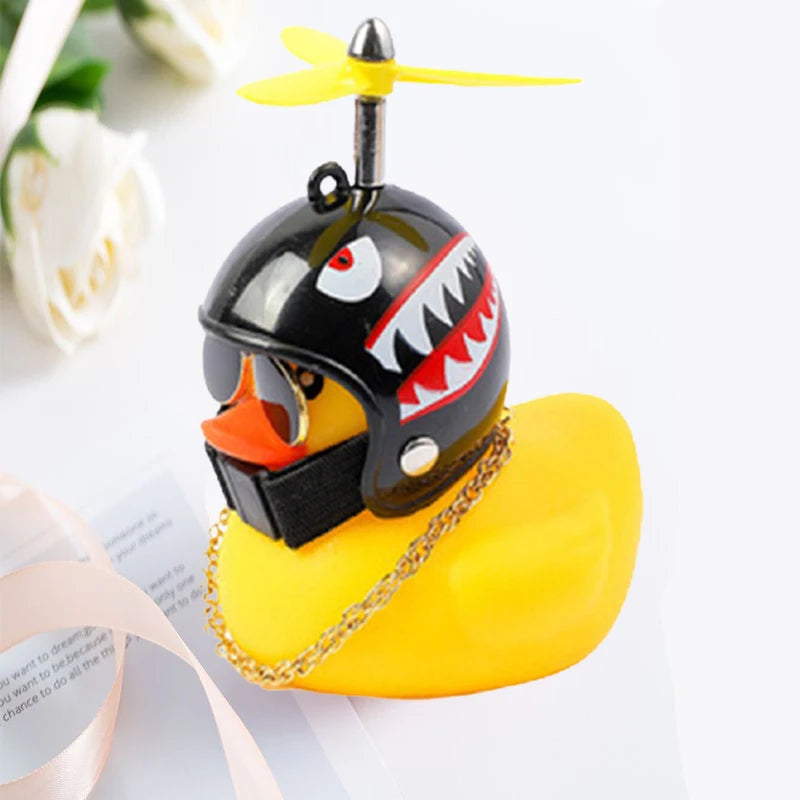 Helmet Duck Car Decoration Pendant | Squeezable Rubber Duck with Accessories