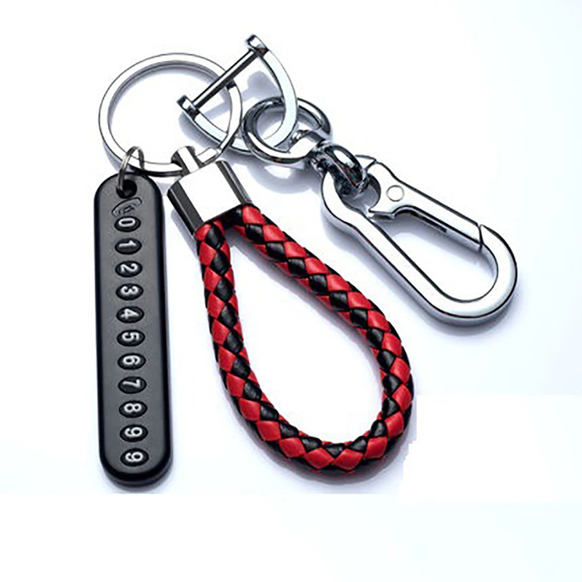 Anti-Lost Phone Number Keychain with Braided Leather Strap