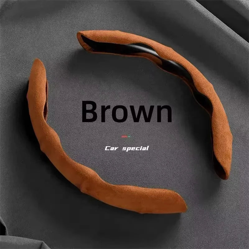 Suede Leather Steering Wheel Cover – Anti-Slip 38cm