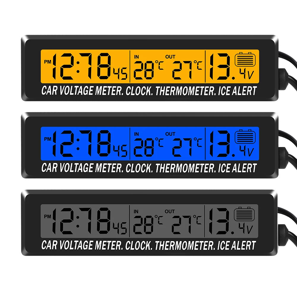 4-in-1 Car LCD Display – Clock, Thermometer, Voltage & Calendar