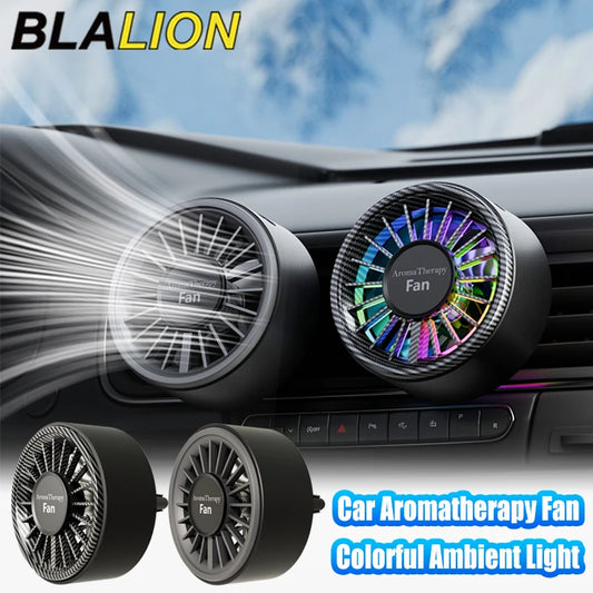 Car Mini Fan Aromatherapy Air Freshener - 7-Color RGB 3-Speed Type-C Clip-On Vent Fan