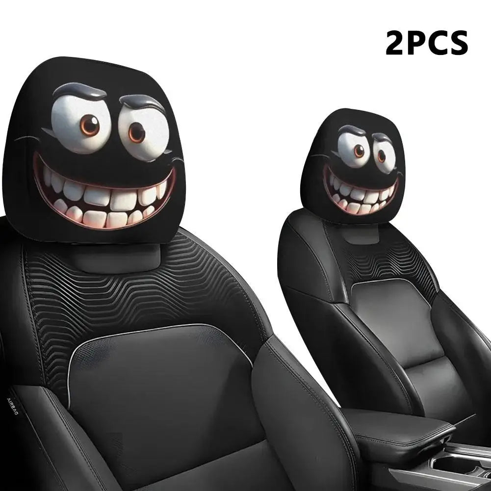 Car Headrest Pillowcase - Smiley Face Print Washable Polyester Cushion Cover Set of 2