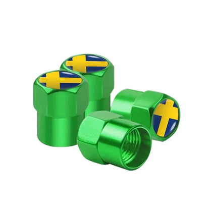 Sweden Flag Aluminum Car Tire Valve Caps – 4pcs, 6 Colors