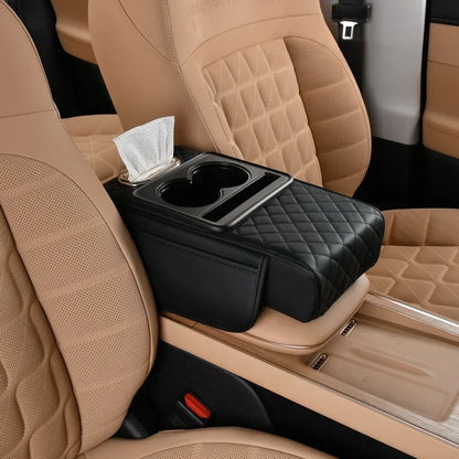 Car Armrest Box Cushion – NAPA Leather Height Pad with Storage