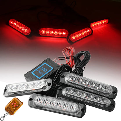 LED Strobe Warning Lights - 12-24V Car Grill Kit