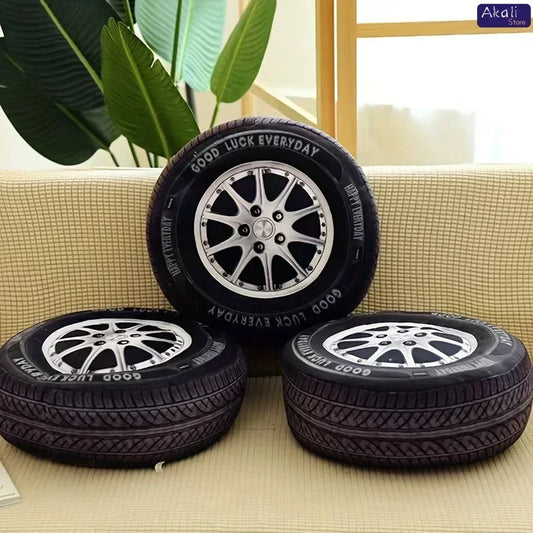 Car Tire Shaped Throw Pillow – 3D Print Round Cushion 40x40cm