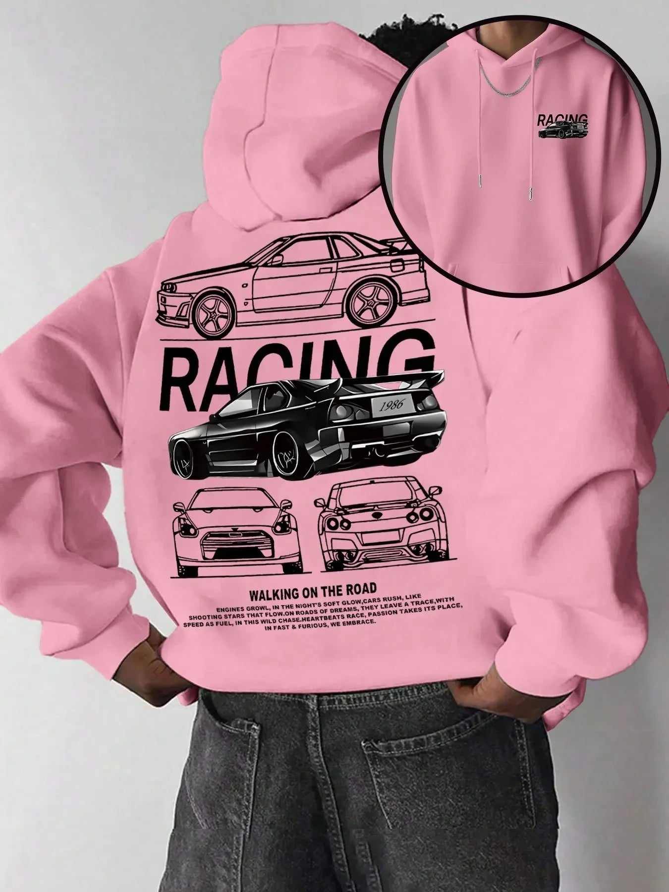 Racing Car Graphic Hoodie – Double-Sided Print Unisex Sweatshirt