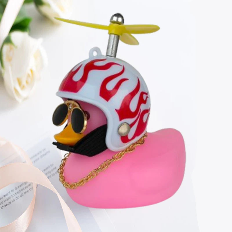 Helmet Duck Car Decoration Pendant | Squeezable Rubber Duck with Accessories