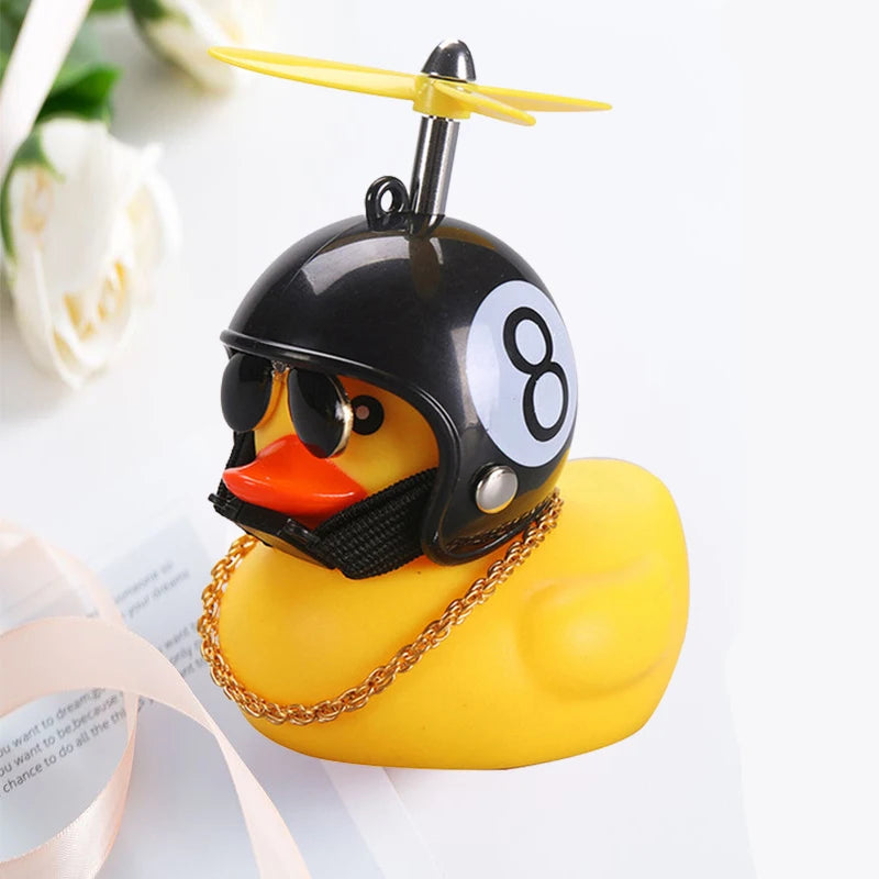 Helmet Duck Car Decoration Pendant | Squeezable Rubber Duck with Accessories