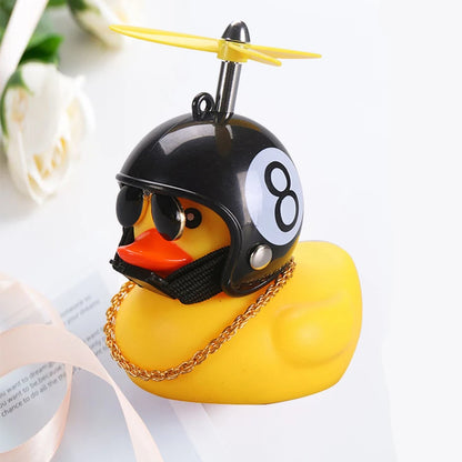 Helmet Duck Car Decoration Pendant | Squeezable Rubber Duck with Accessories