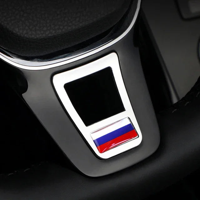 Steering Wheel Emblem Cover Sticker – Flag & Carbon Fiber Designs