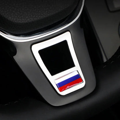 Steering Wheel Emblem Cover Sticker – Flag & Carbon Fiber Designs