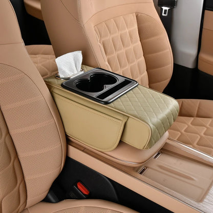 Car Armrest Box Cushion – NAPA Leather Height Pad with Storage