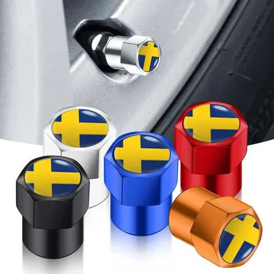 Sweden Flag Aluminum Car Tire Valve Caps – 4pcs, 6 Colors