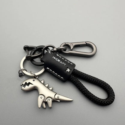 Leather Woven Rope Car Keychain with Metal Pendant – Handbag Charm