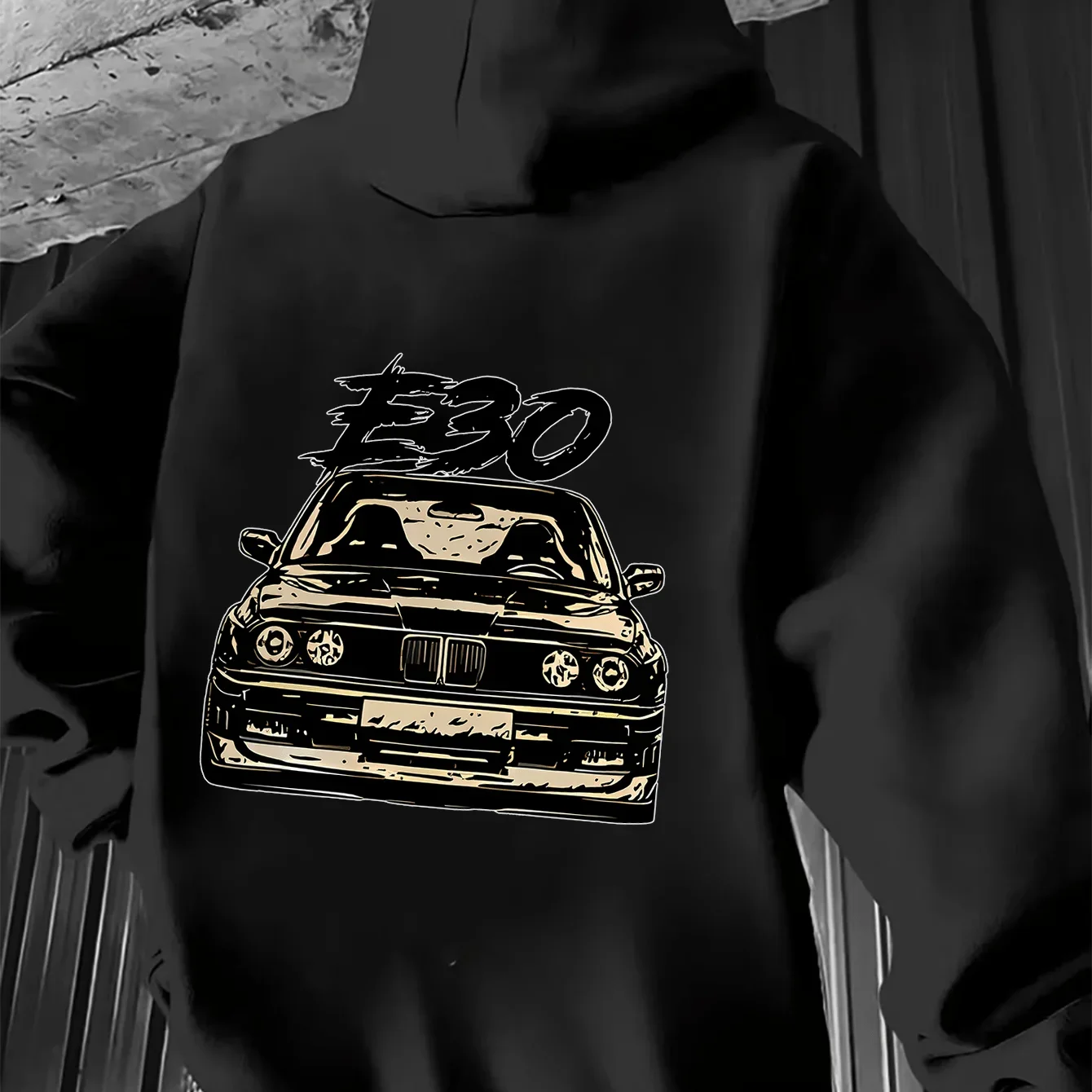 Oversized Classic Car Print Hoodie