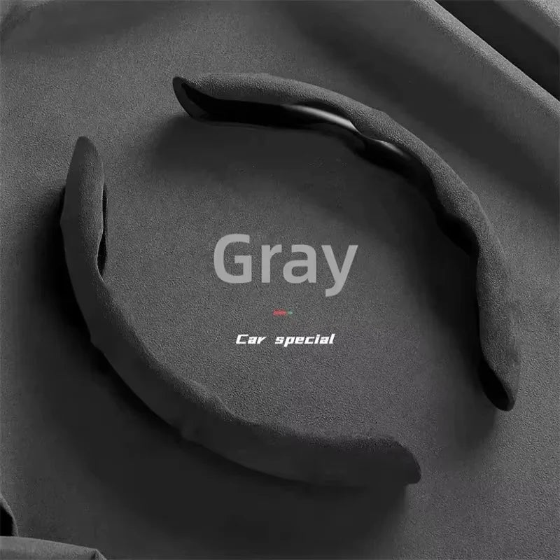 Suede Leather Steering Wheel Cover – Anti-Slip 38cm