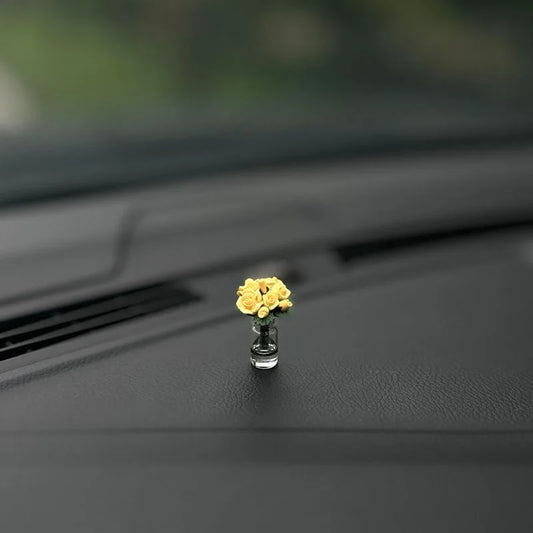 Mini Flower Vase Car Interior Ornament – Rose & Sunflower Console Decor