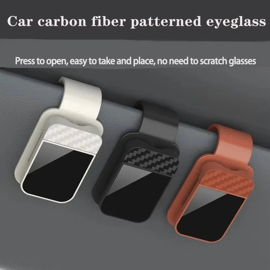 Car Sun Visor Sunglasses Clip Holder with Carbon Fiber Detail