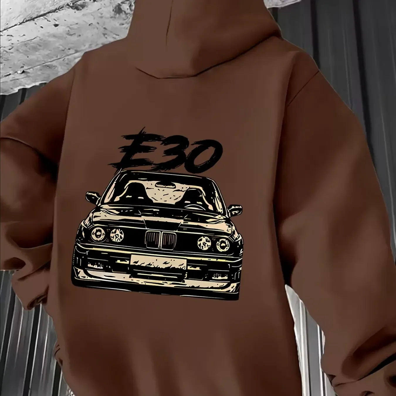 Oversized Classic Car Print Hoodie