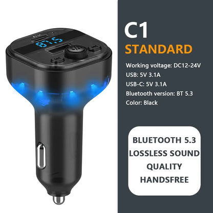 Bluetooth 5.3 FM Transmitter Car Kit 15W USB-C Charger