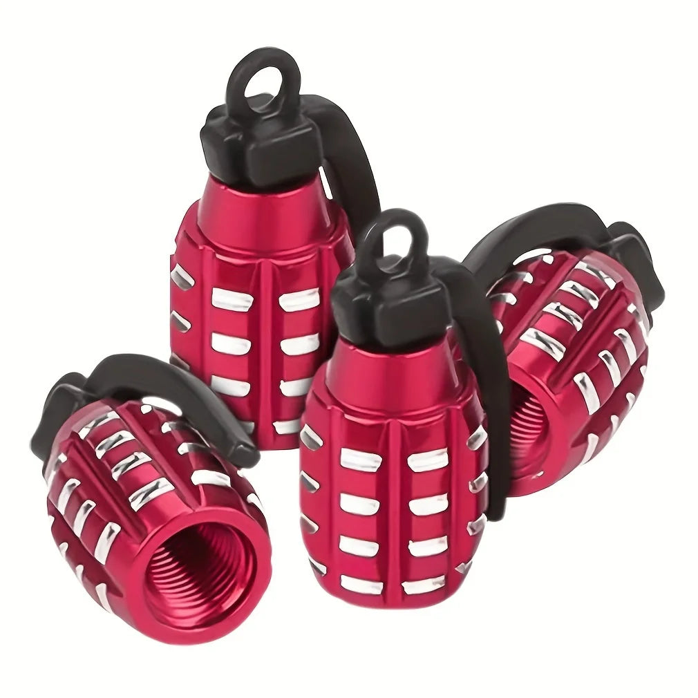 Grenade-Style Aluminum Tire Valve Caps – Car Wheel Stem Covers (Set of 4)