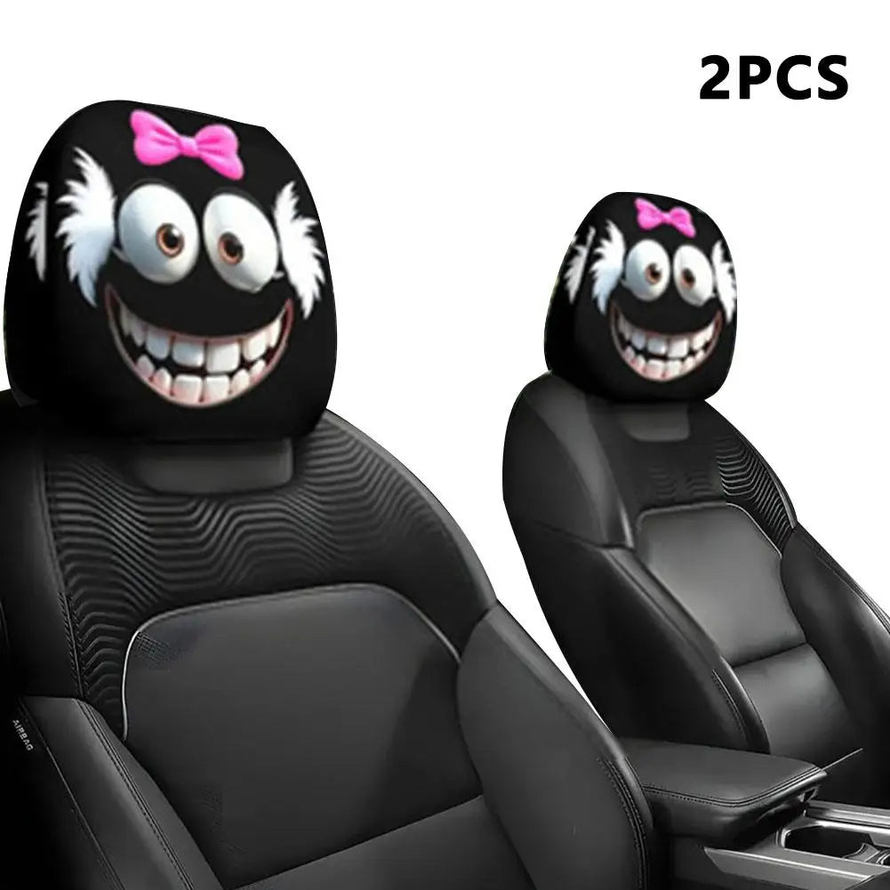 Car Headrest Pillowcase - Smiley Face Print Washable Polyester Cushion Cover Set of 2