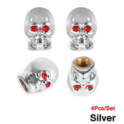 Skull Tire Valve Stem Caps – Set of 4 | Copper Core | 6 Colors