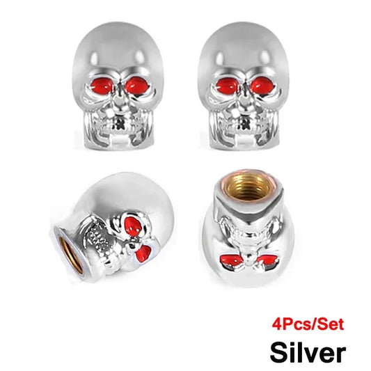 Skull Tire Valve Stem Caps – Set of 4 | Copper Core | 6 Colors
