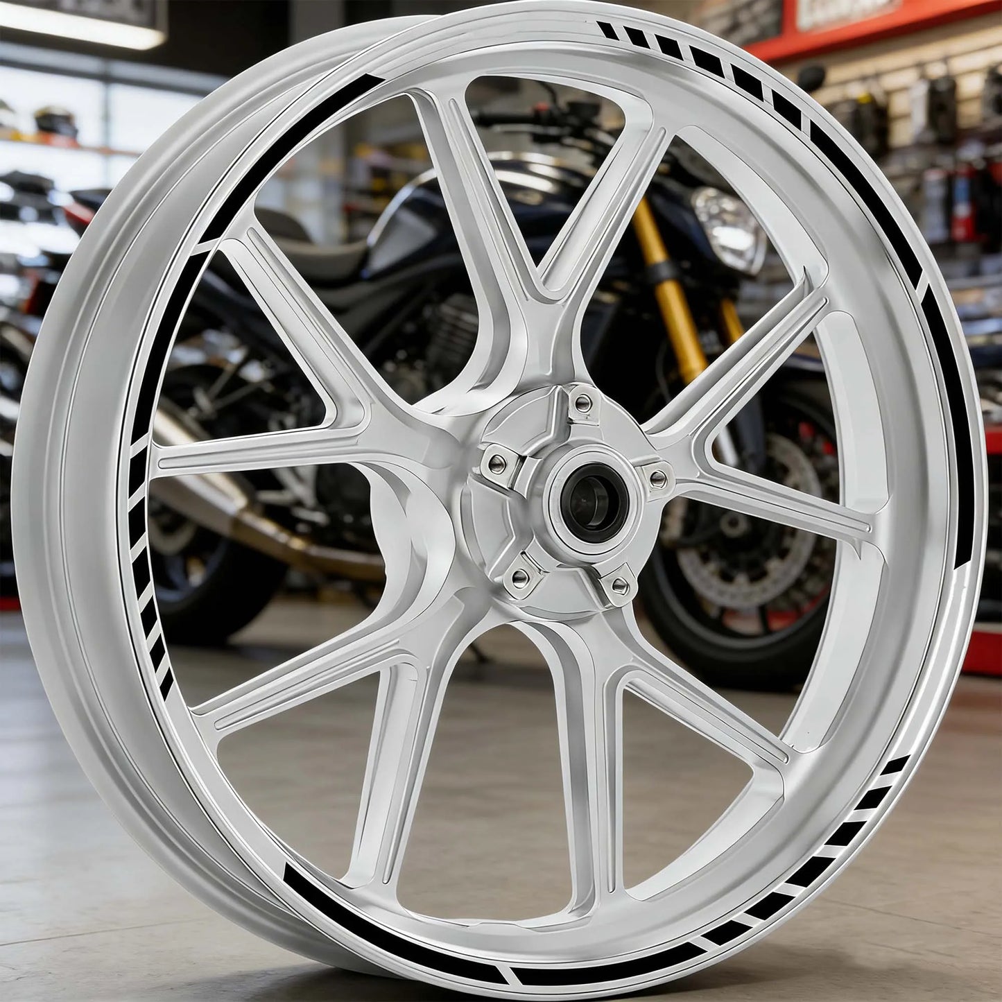 Motorcycle Wheel Rim Stickers – Racing Stripe Vinyl Decals for 15–19" Rims