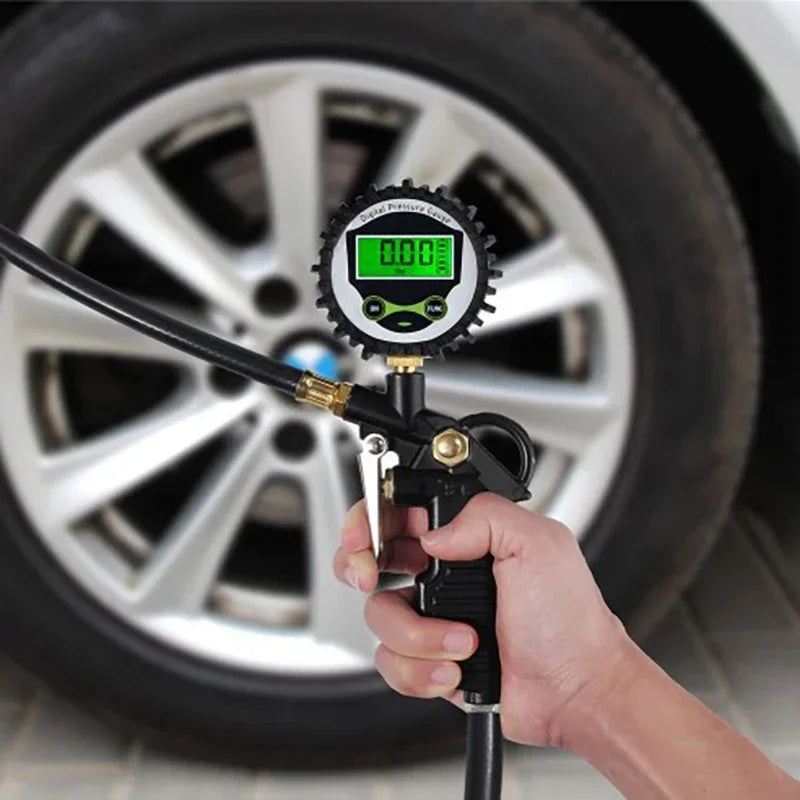 Pistol Digital Tire Pressure Gauge – 0–200 PSI LCD Inflator Gun with Hose