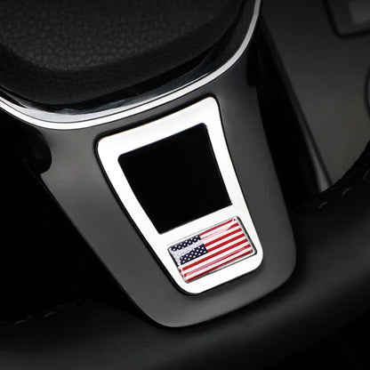 Steering Wheel Emblem Cover Sticker – Flag & Carbon Fiber Designs