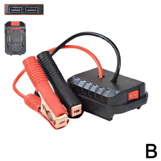 車用ジャンプスターターアダプター – 工具用バッテリー変換アダプター、ブースタークリップ＆USB付き
