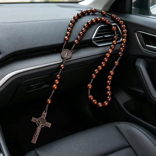 Wooden Rosary Cross Pendant | Car Charm