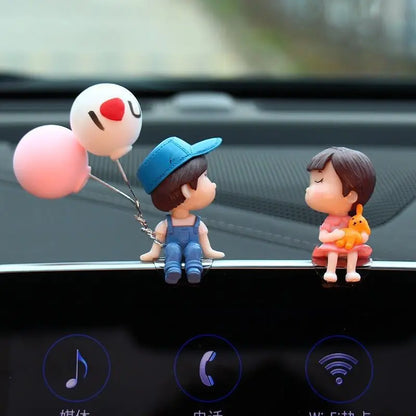 Cute Couple Car Dashboard Figurines – Resin Balloon Ornament Decoration