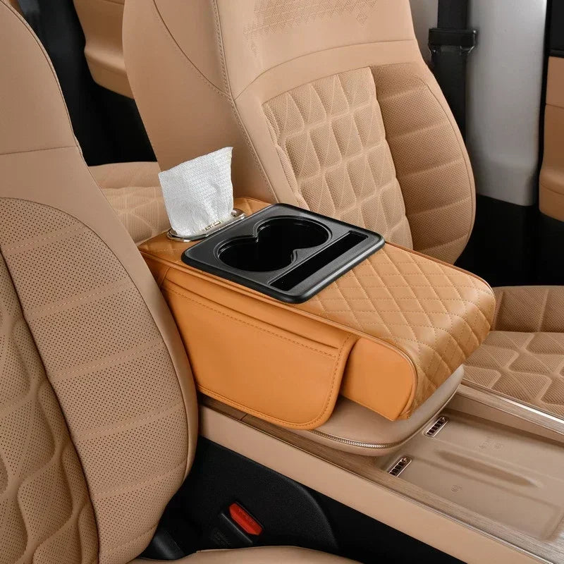 Car Armrest Box Cushion – NAPA Leather Height Pad with Storage