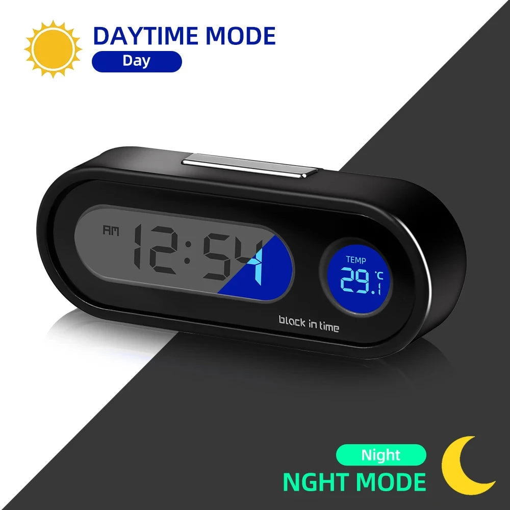Mini Car Clock Thermometer – LCD Digital Display with Blue Backlight